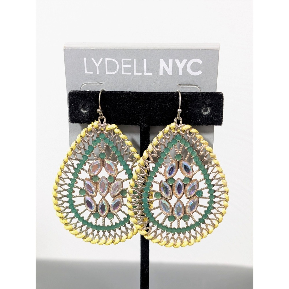 Lydell‎ NYC Boho Yellow Green Teardrop AB Rhinestone Dangle Earrings Pierced